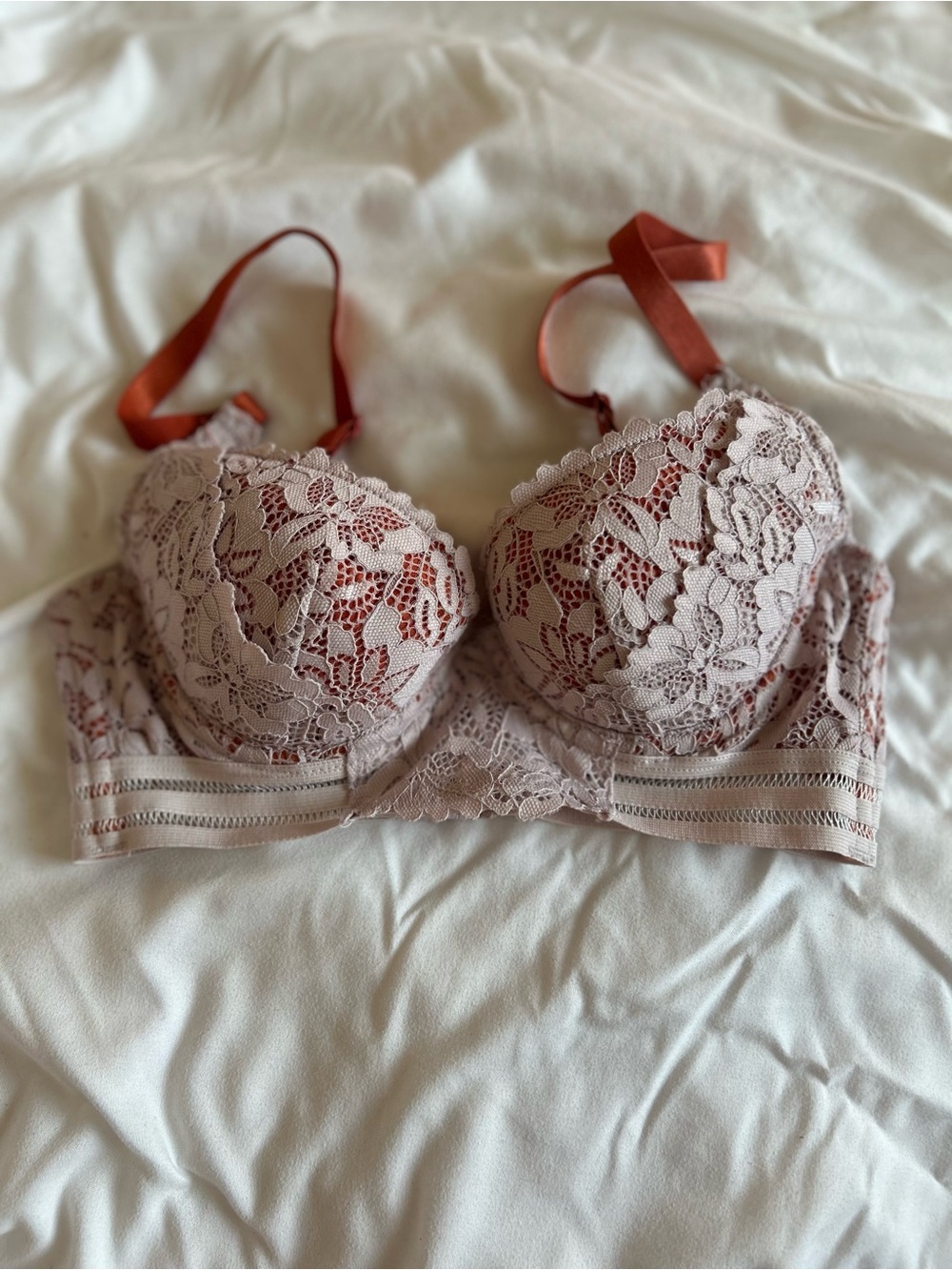 28B Petite Lace Push-Up Bra in Dusty Rose with Rust Straps